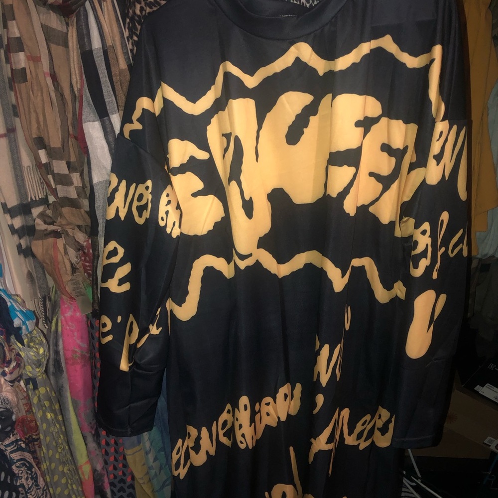 Black and yellow graffiti print dress